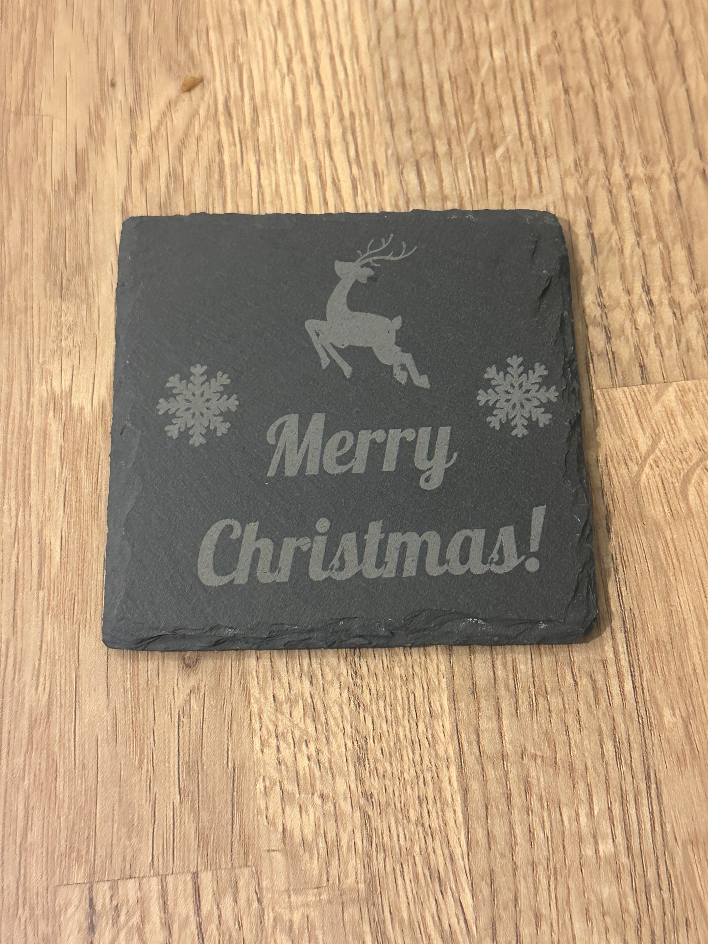 Merry Christmas Reindeer- Slate Coaster